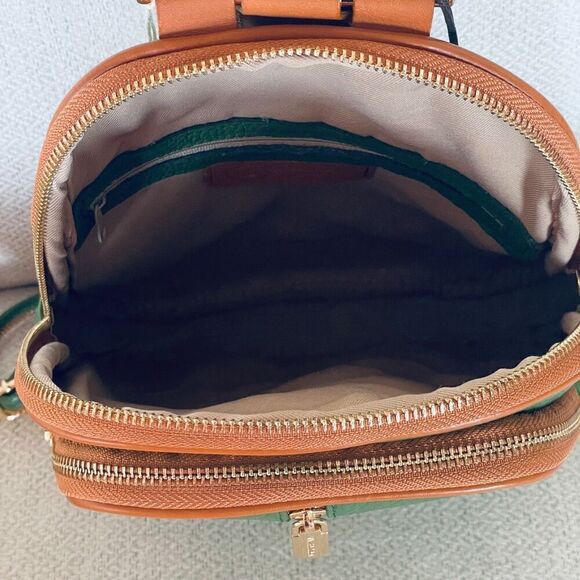 NWT Valentina Green Tan Italian Genuine Leather Convertible Sling Backpack Bag main image 7